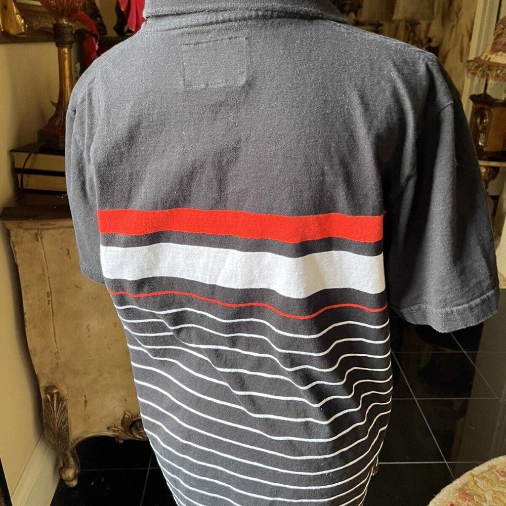 Ecko Unltd shirt Men's  Black/Red/White Stripe Size Large Knit Pullover 2 Button